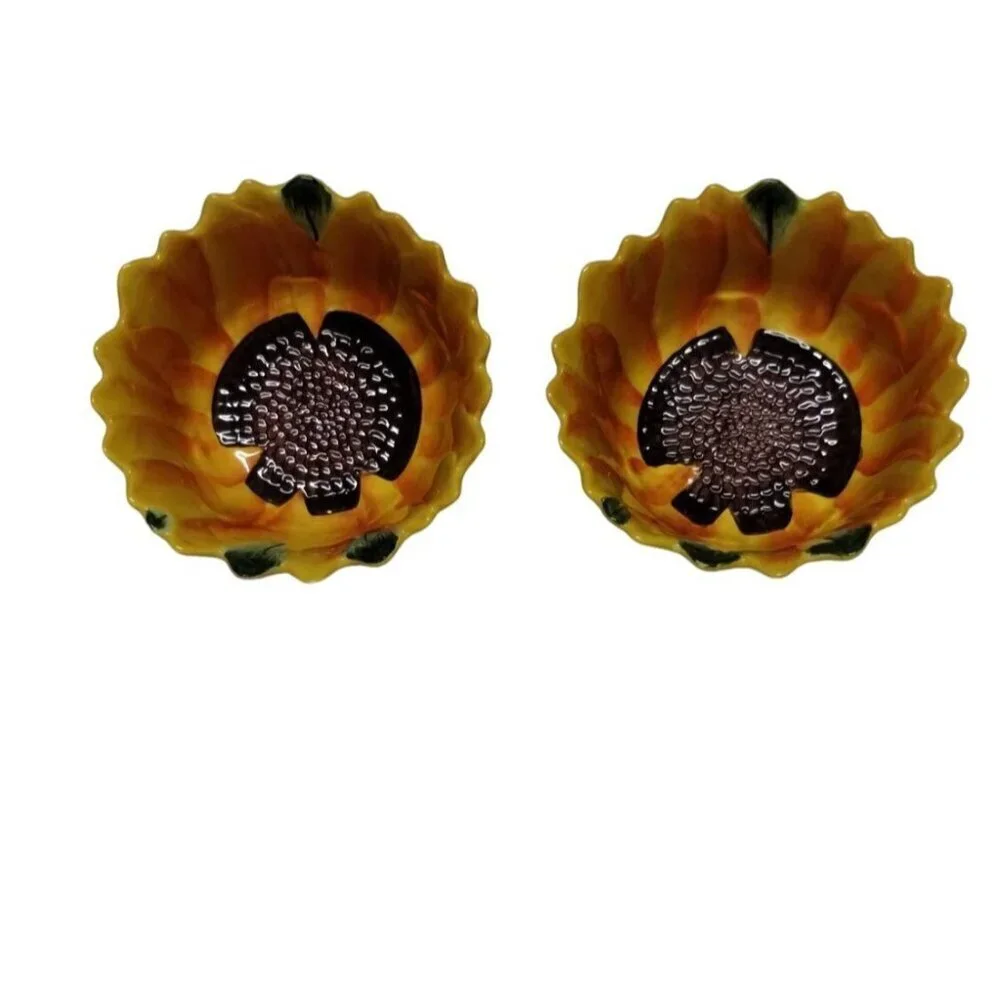 Pier 1 Imports Sunflower Shaped Ceramic‎ Bowls Set Of 2 Yellow & Brown